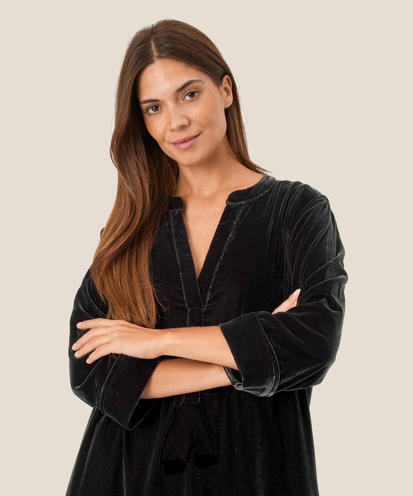 Robe En Velours À Col En V, Black