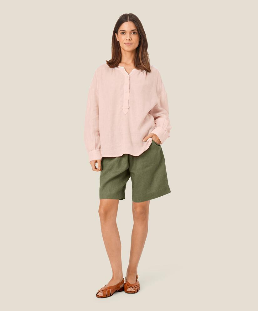 Blouse en lin avec patte de boutonnage, Mauve Chalk