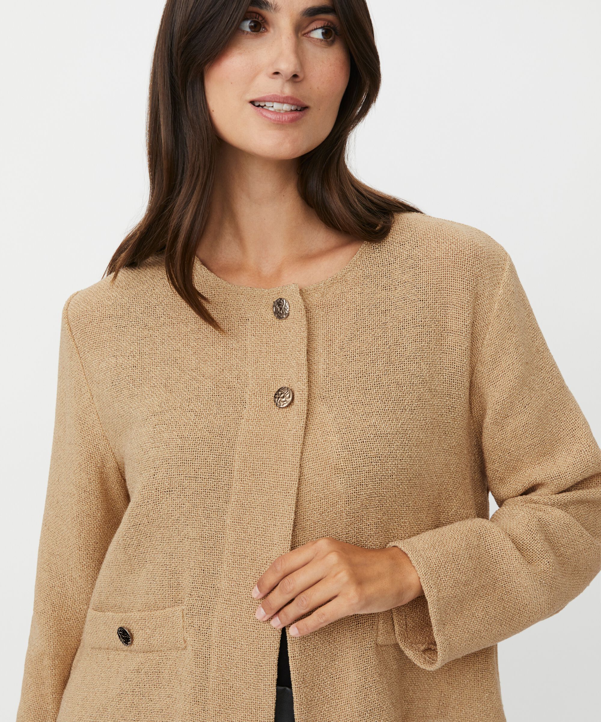 veste bouclée avec poches et boutons dorés, Travertine