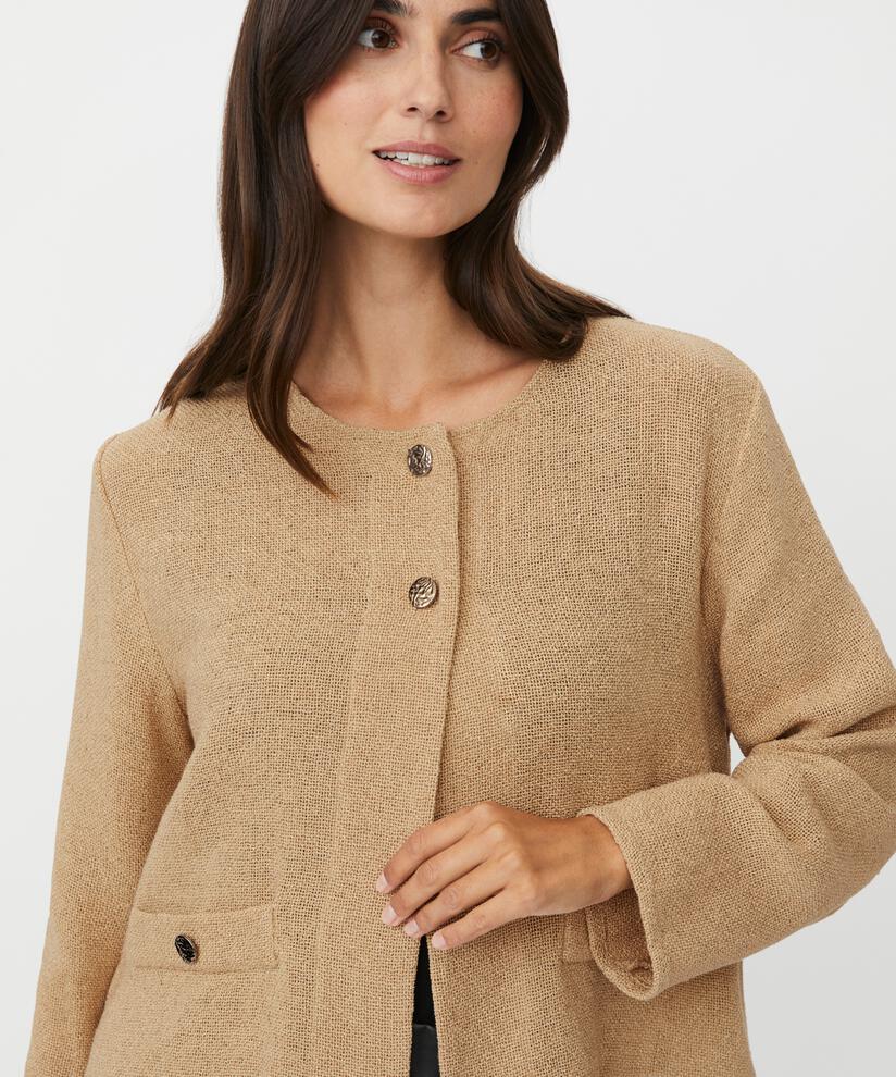 veste bouclée avec poches et boutons dorés, Travertine