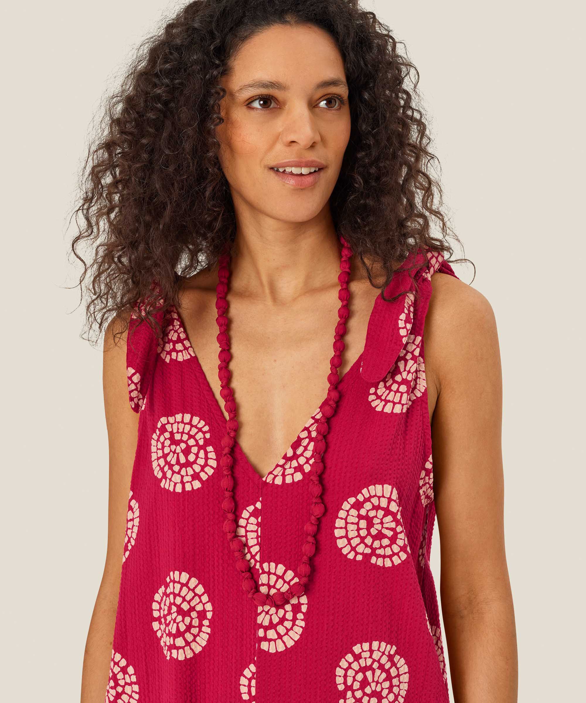 collier avec perles recouvertes de tissu, Mars Red