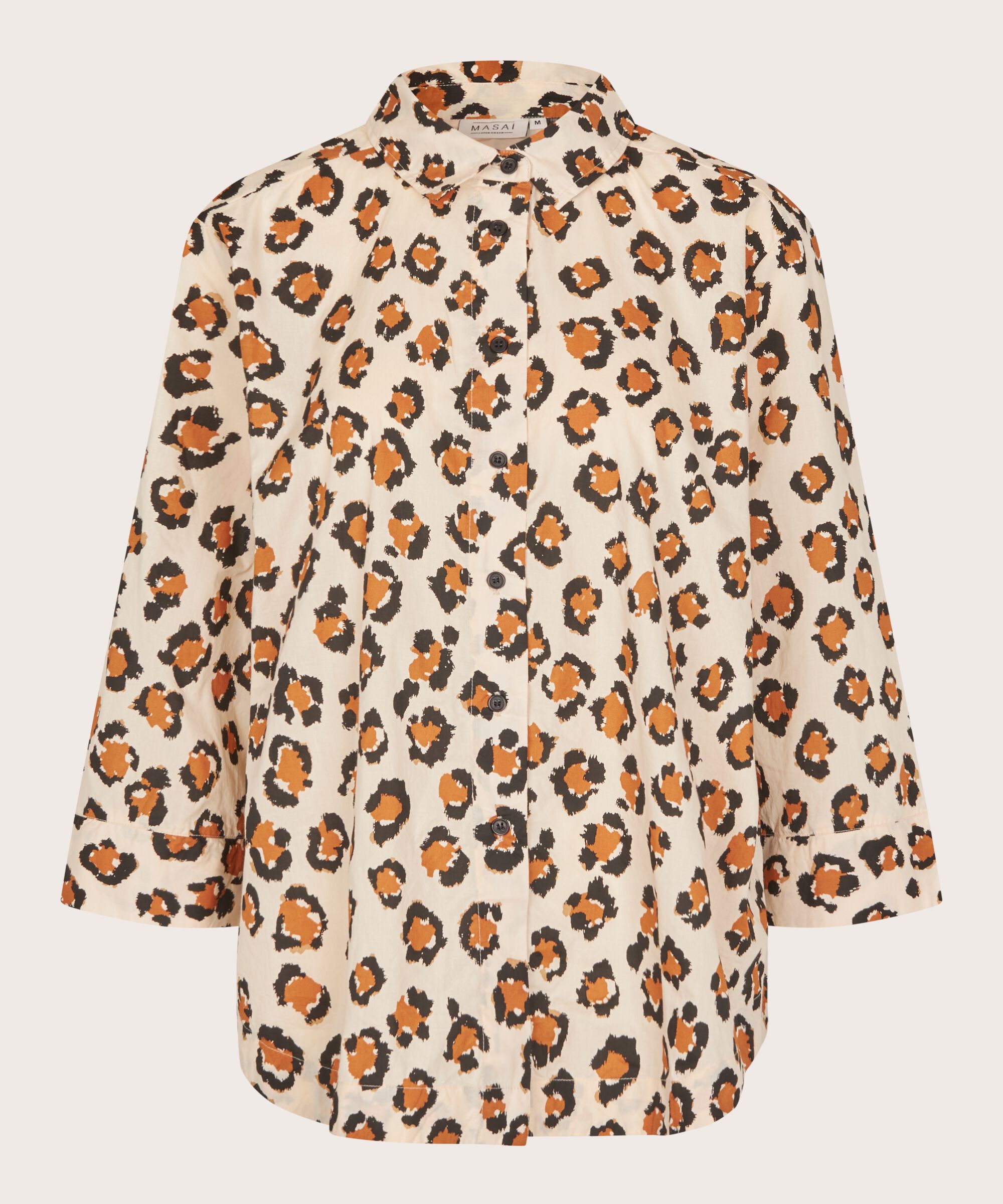 chemise en coton imprimé léopard à manches 3/4, Cashew