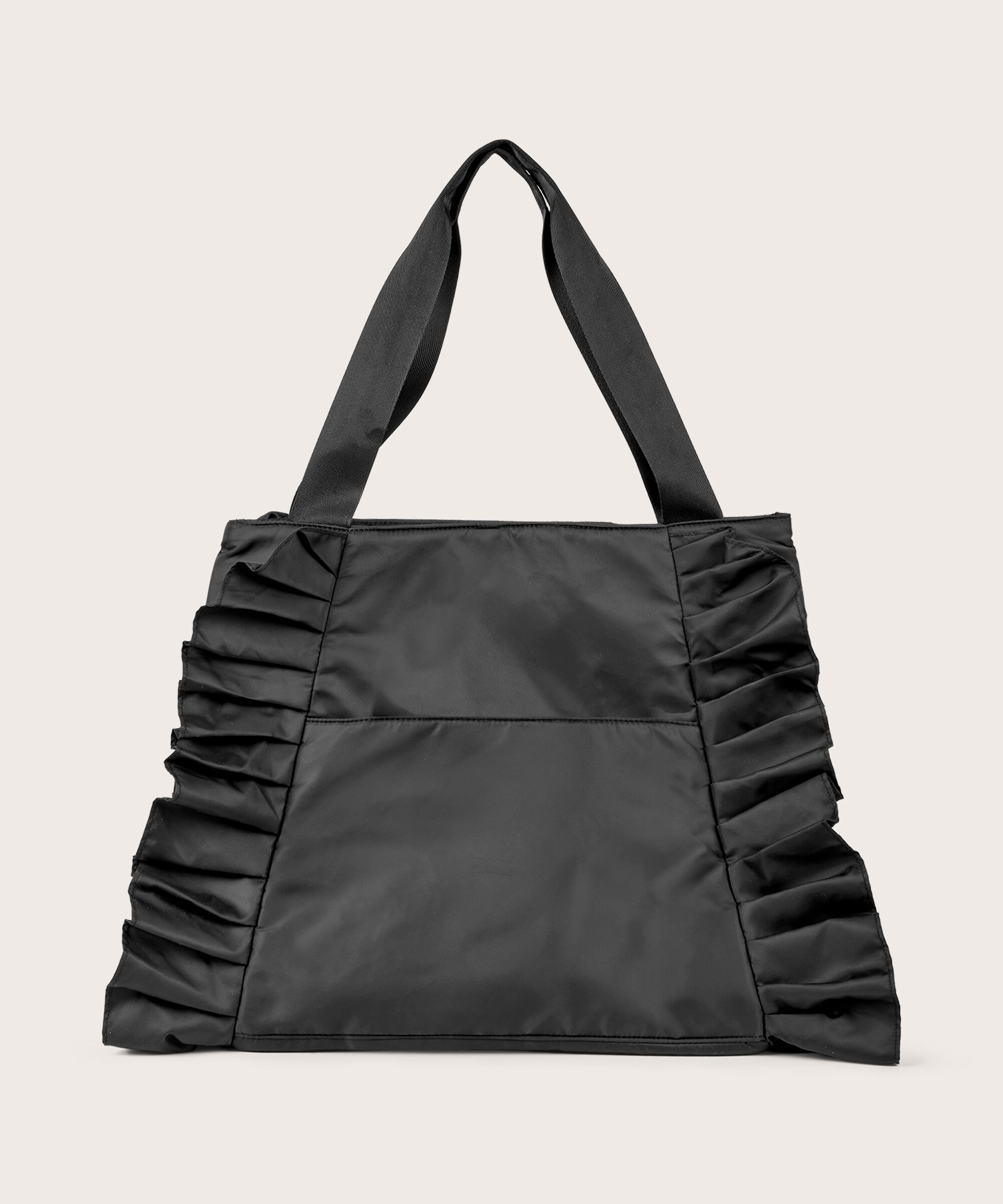 sac en nylon avec volants sur le côté, Black