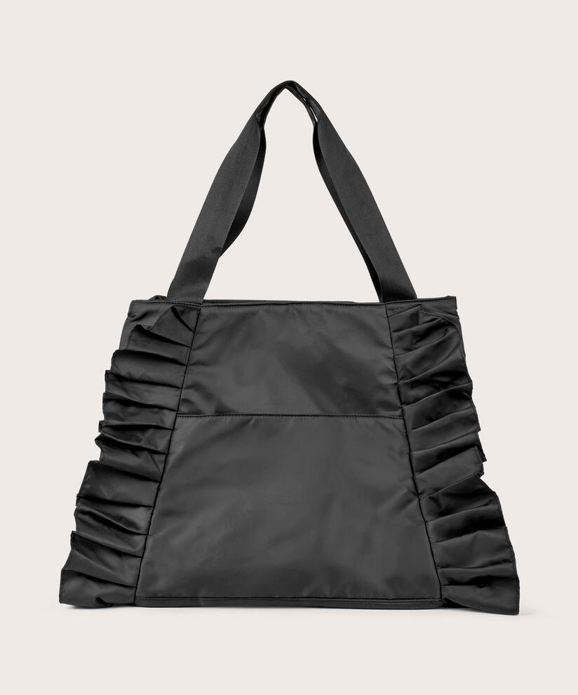 sac en nylon avec volants sur le côté, Black