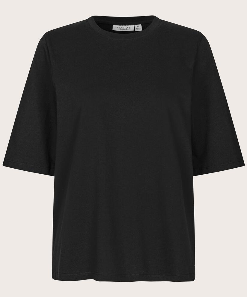 T-shirt à col rond et manches 1/2, Black