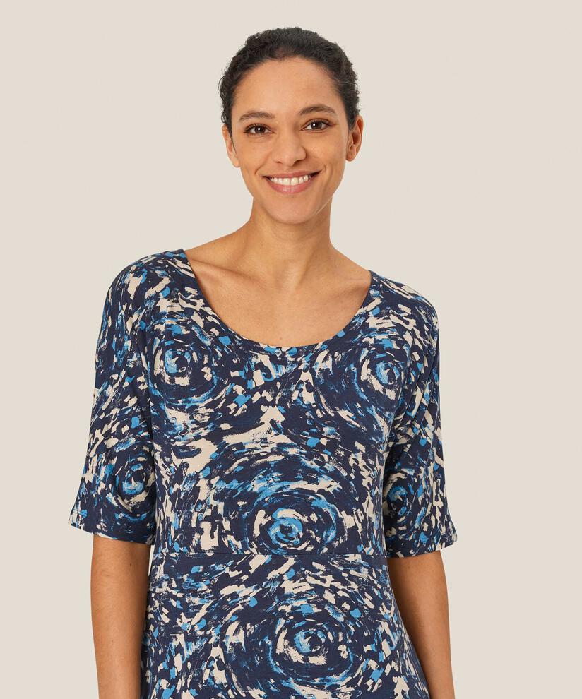 robe en jersey imprimé à col rond, Cendre Blue