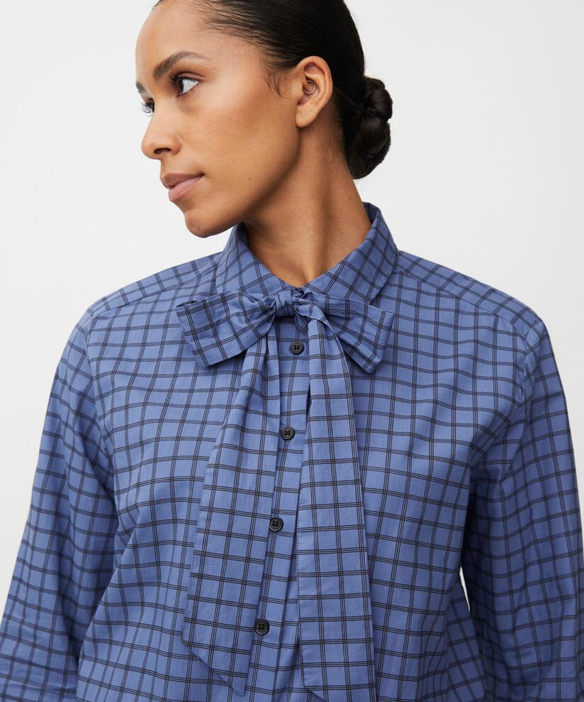 Chemise en coton à carreaux avec lien au cou, Bijou Blue