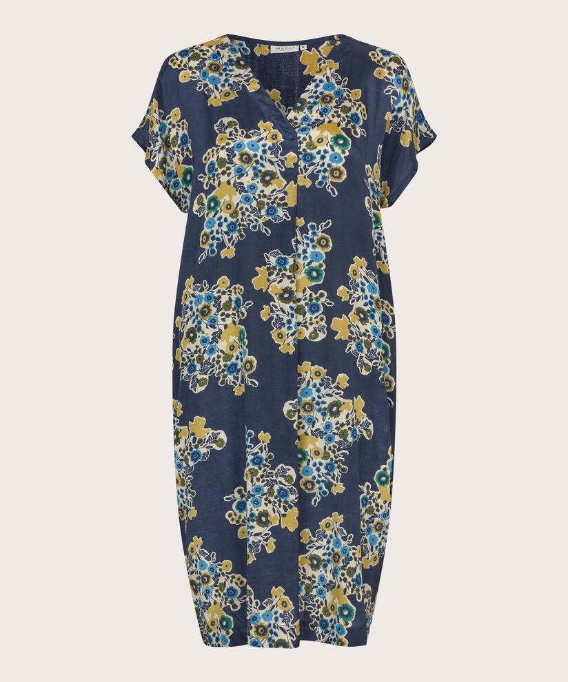 Robe En Viscose Imprimée Avec Col En V, Mood Indigo