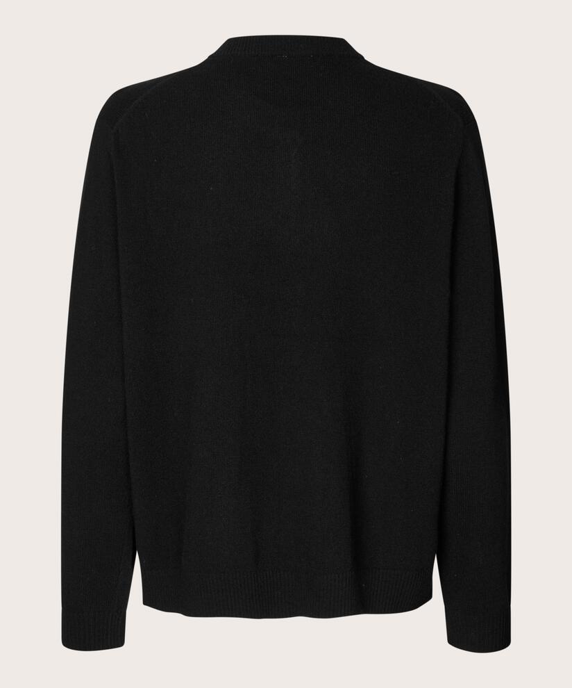cardigan col rond en mélange de laine, Black