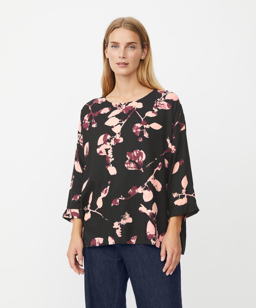 blouse en viscose imprimé à manches 3/4, Tawny Port