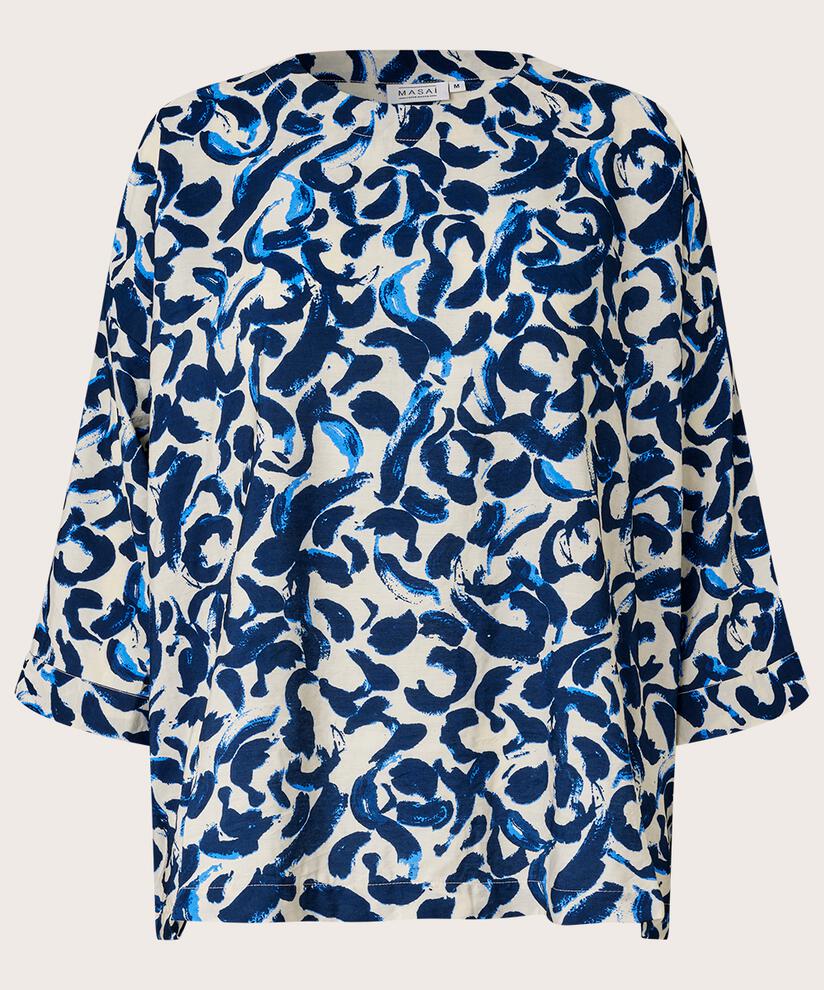 Blouse En Viscose Imprimée À Manches 3/4, Ultramarine