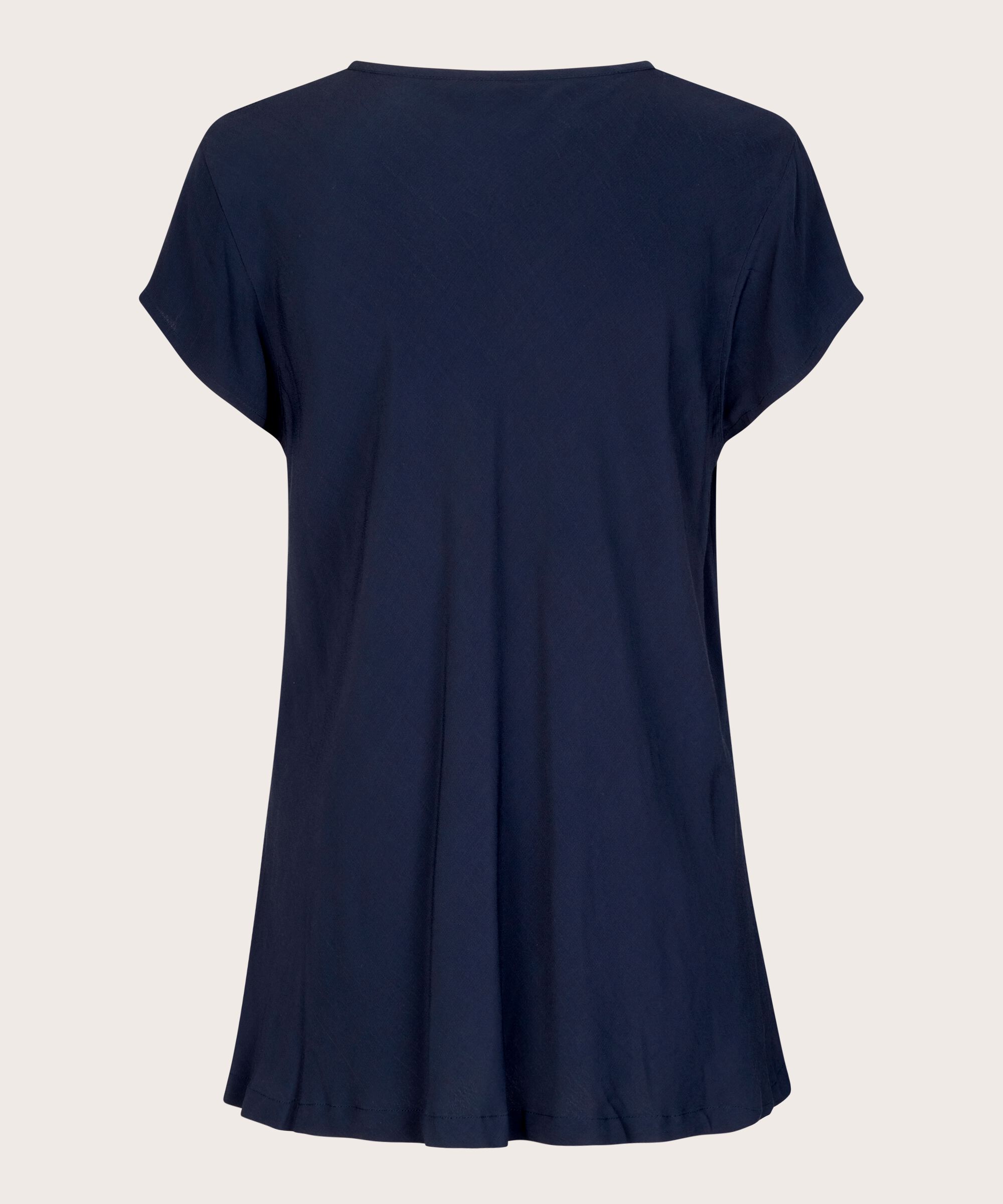 top en viscose à manches courtes et col v, Navy