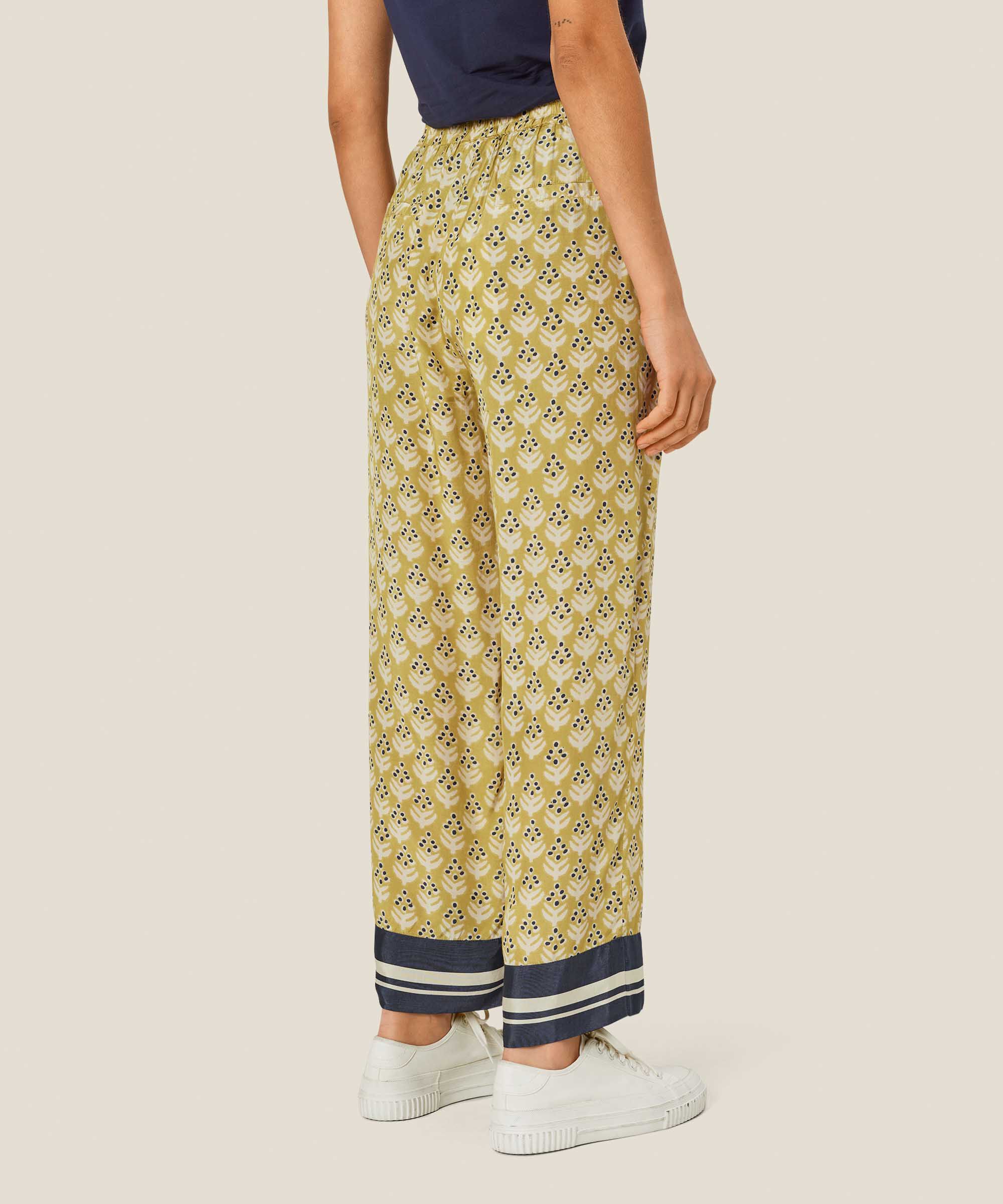 pantalon en viscose imprimé avec poches fendues et taille élastique, Burnish Gold
