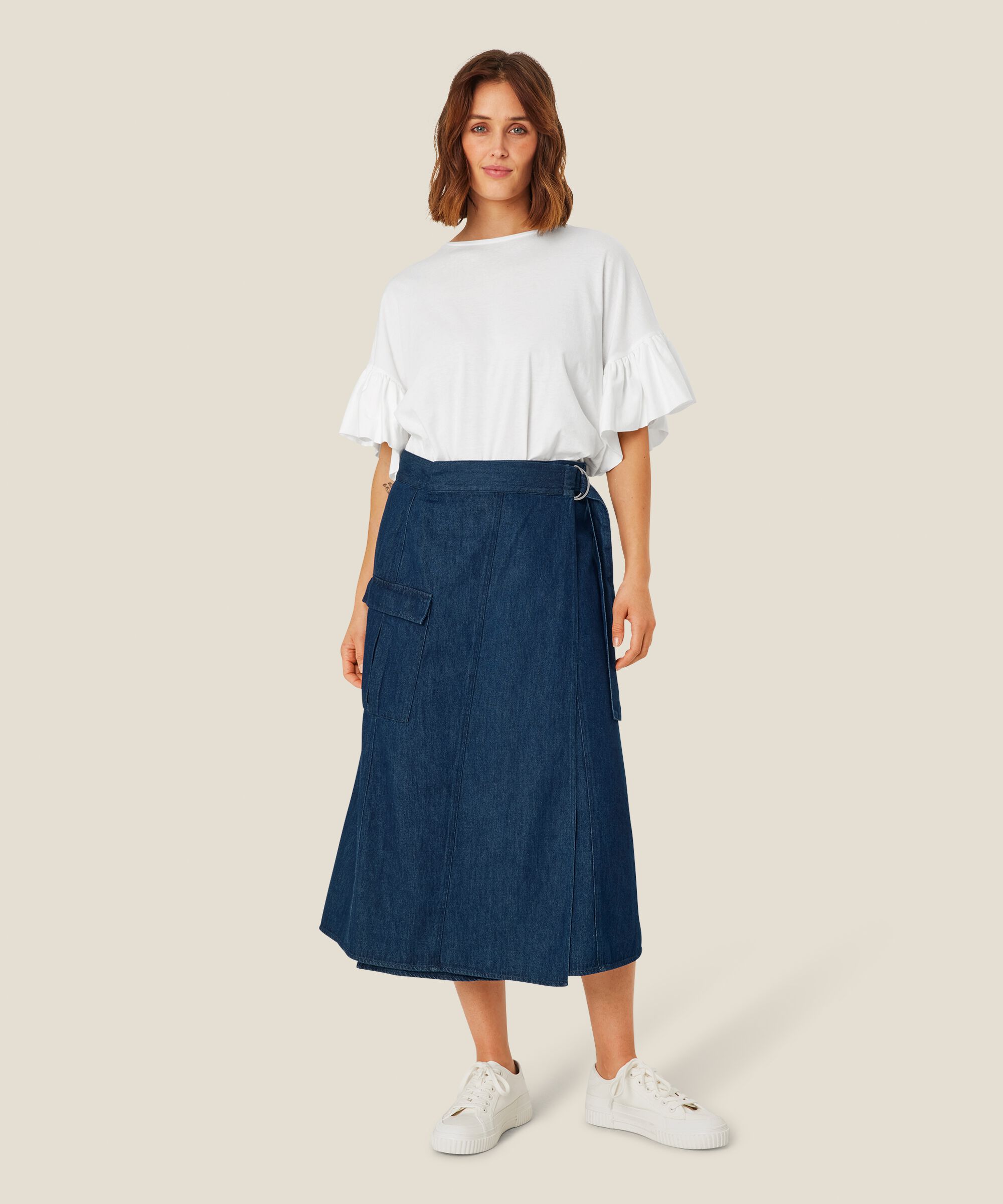 jupe en jean avec ceinture et effet portefeuille, Dark Denim