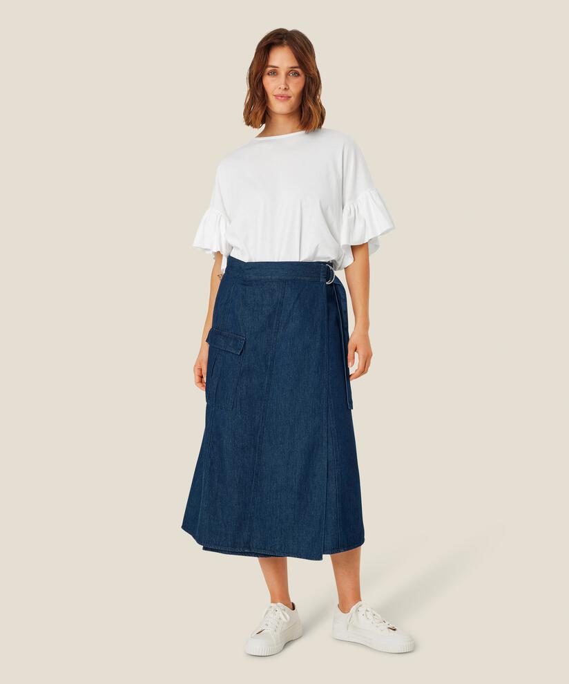 jupe en jean avec ceinture et effet portefeuille, Dark Denim