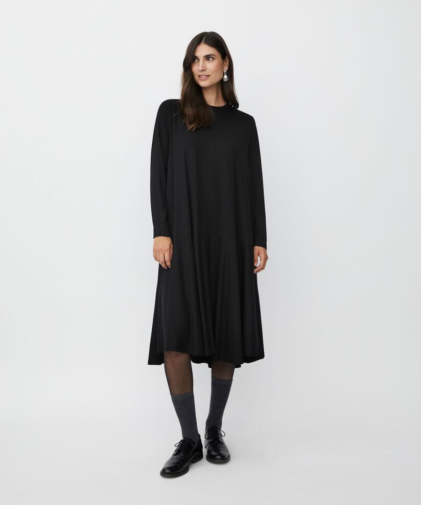 robe en jersey à manches longues et col rond, Black