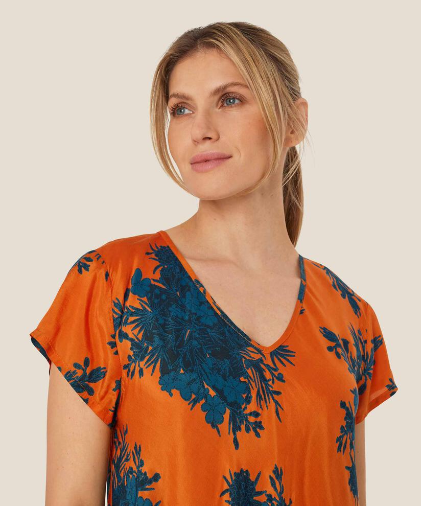 robe en viscose imprimée à col v, Russ Orange