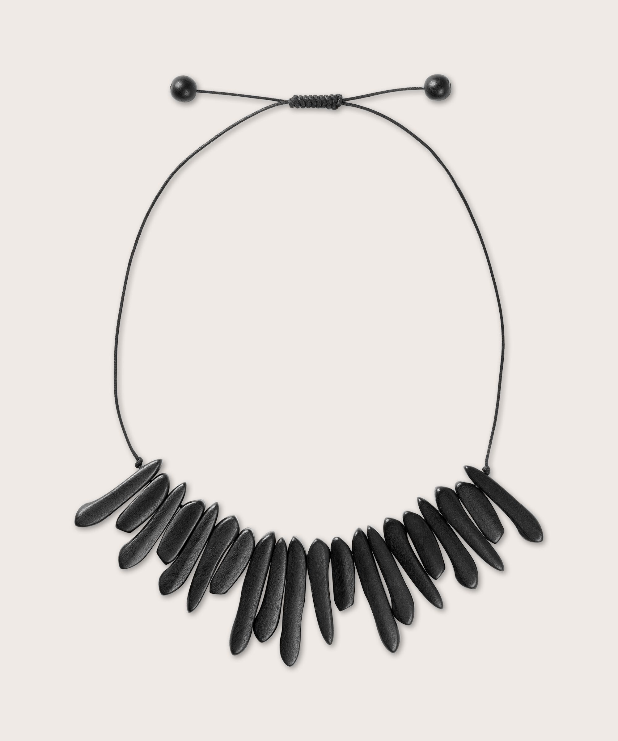 collier avec perles en bois noires, Black