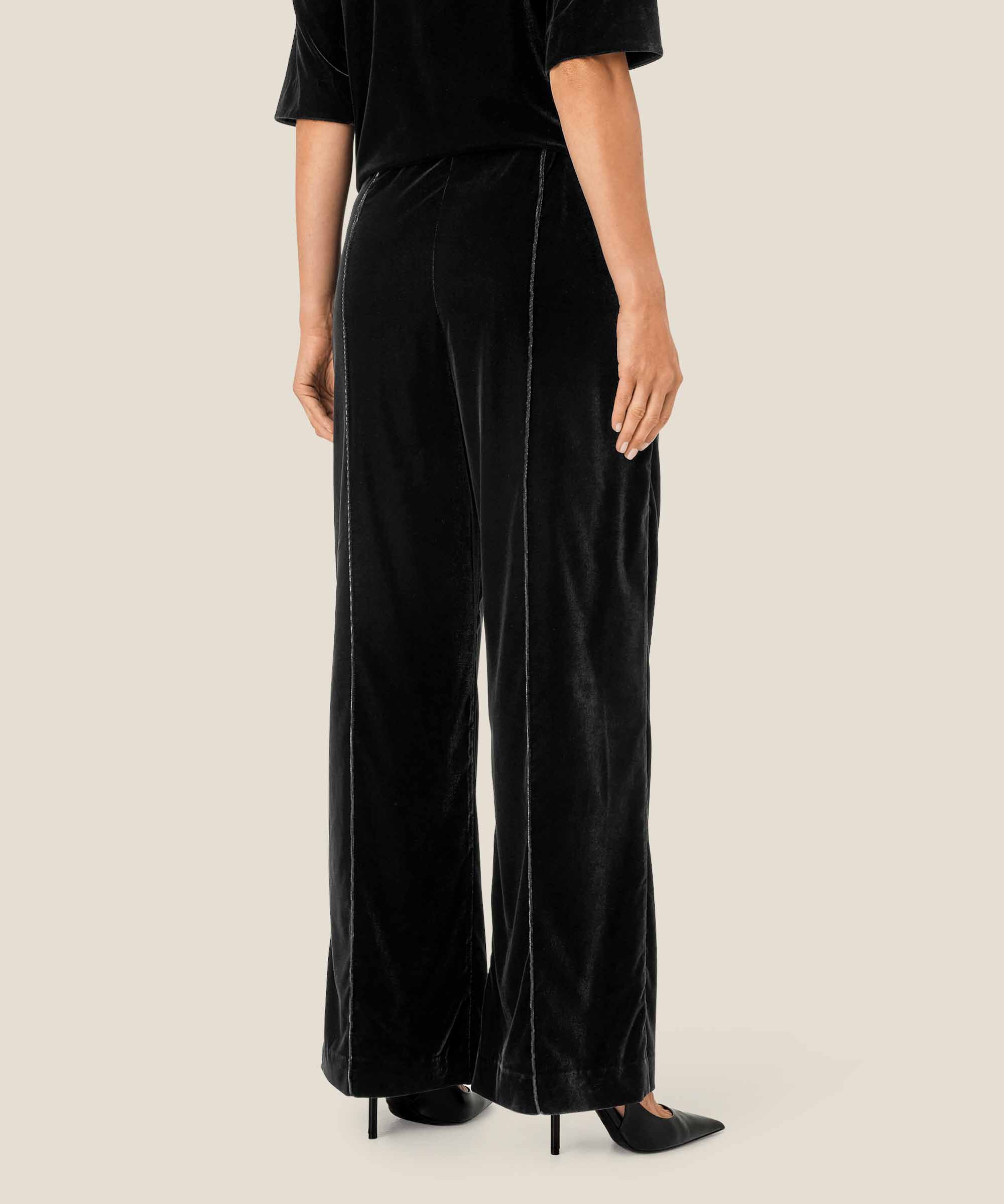 pantalon en velours avec taille élastique, Black