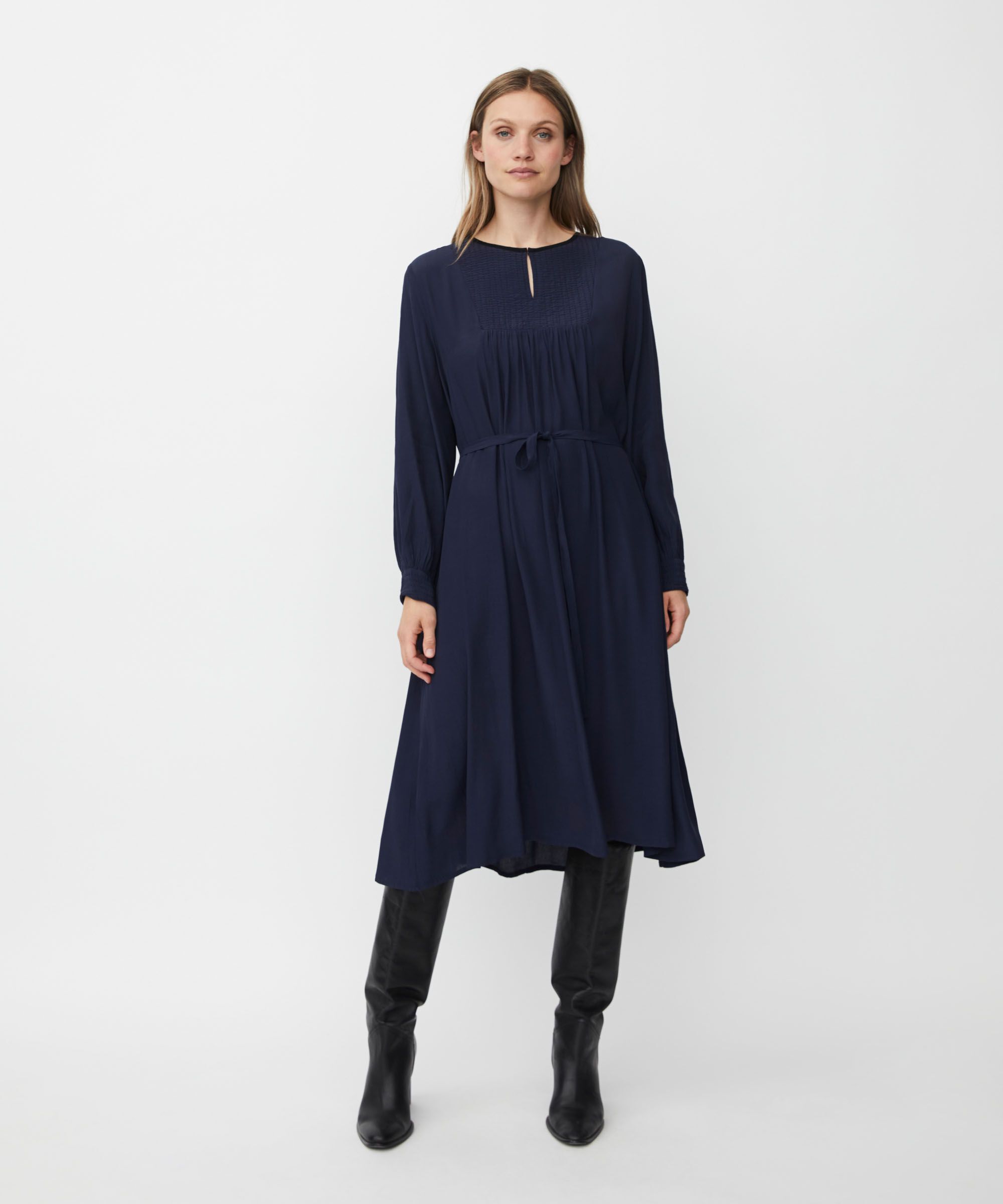 robe en viscose avec drapé et coutures décoratives, Navy Blazer