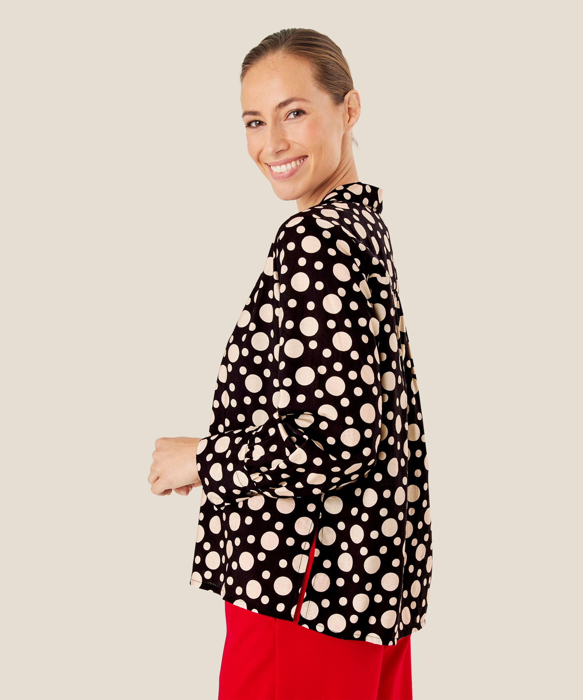 Veste chemise à pois en viscose, Black