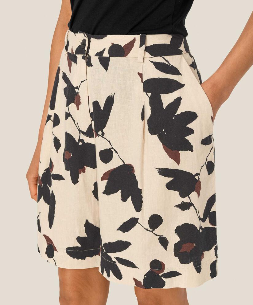 short en lin mélangé avec élastique au dos, Chestnut