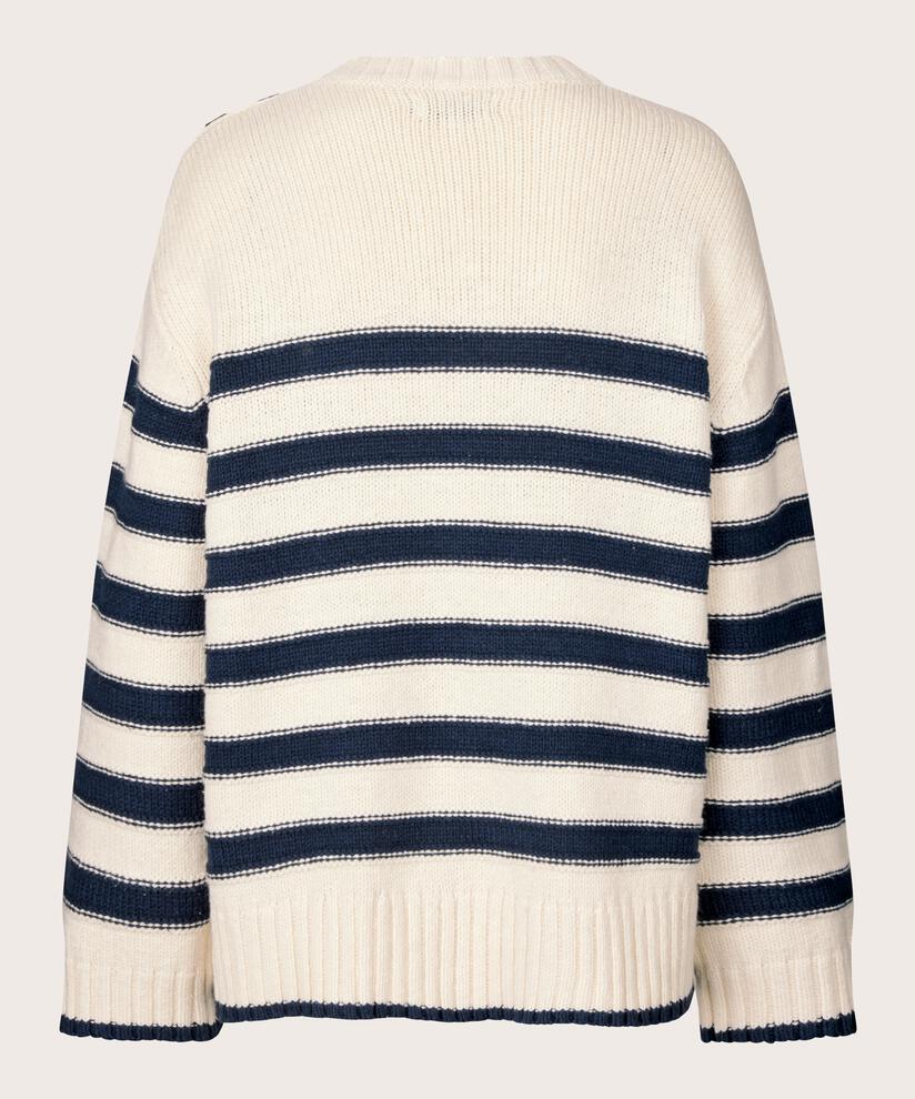 pull en maille avec bouton sur l'épaule, Mblue/Whc
