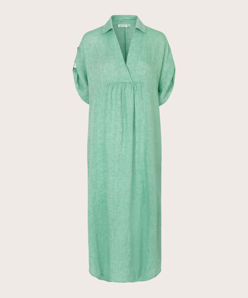 robe longue en lin avec col et fente latérale, Green Spruce