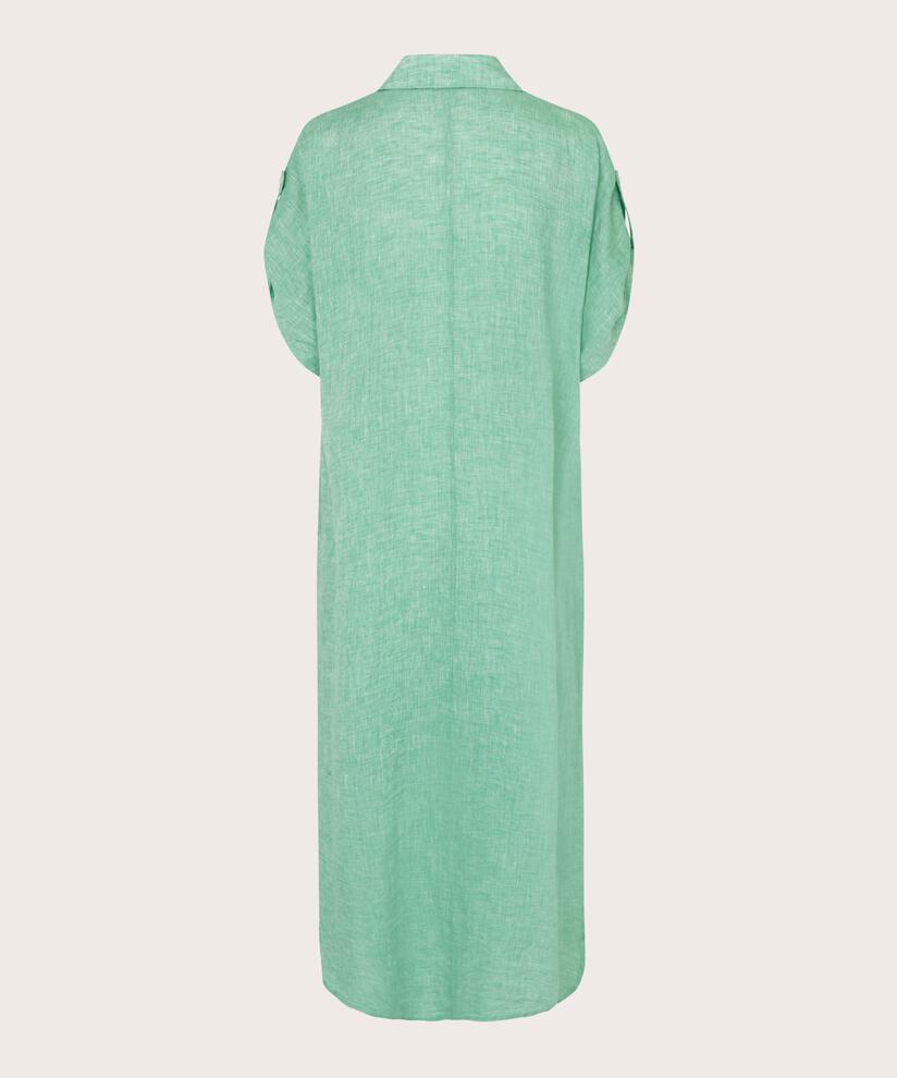 robe longue en lin avec col et fente latérale, Green Spruce