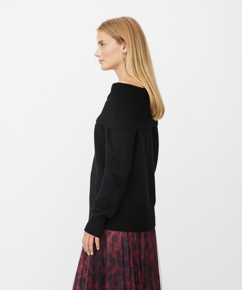 pull en tricot à épaules dénudées avec bords côtelés, Black