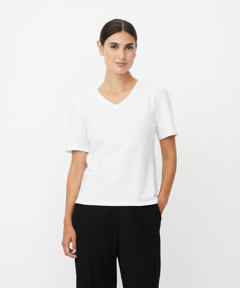 T-shirt à col en V et manches 1/2, White