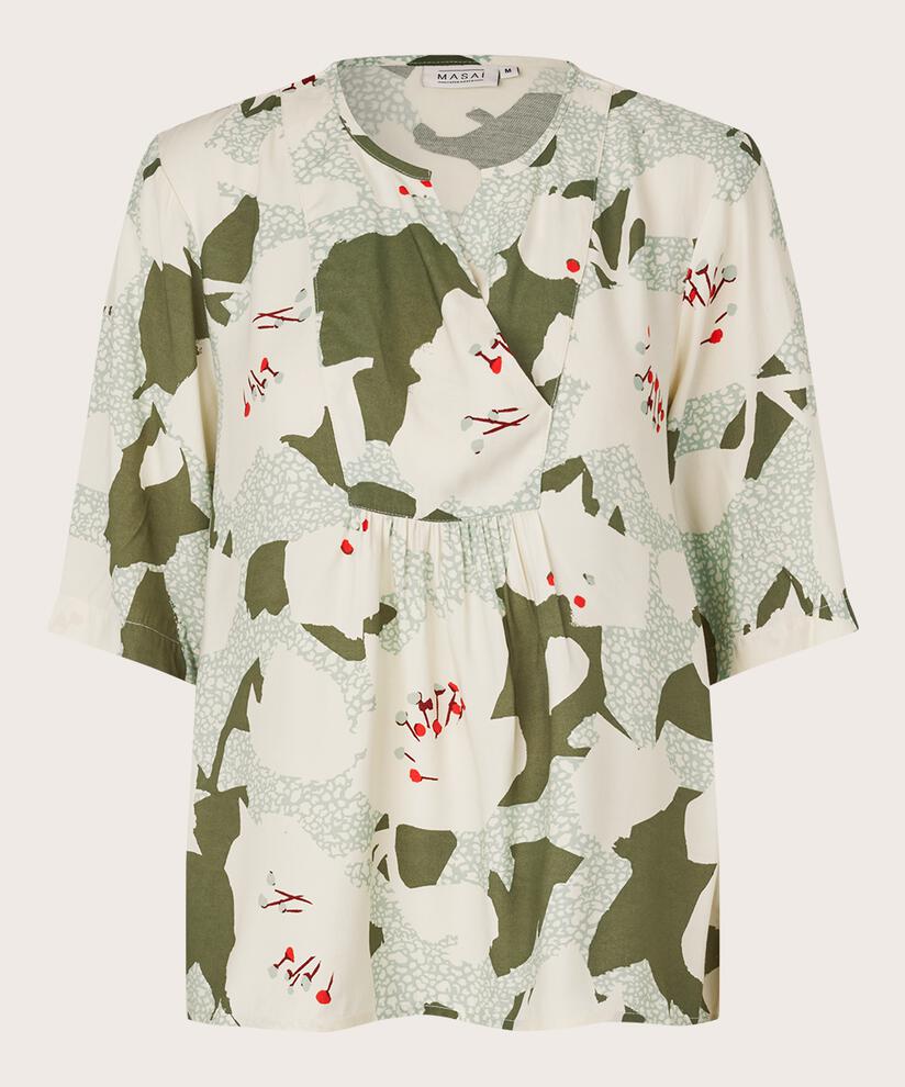 top en viscose à motif avec col en V et manches courtes, Frosty Green