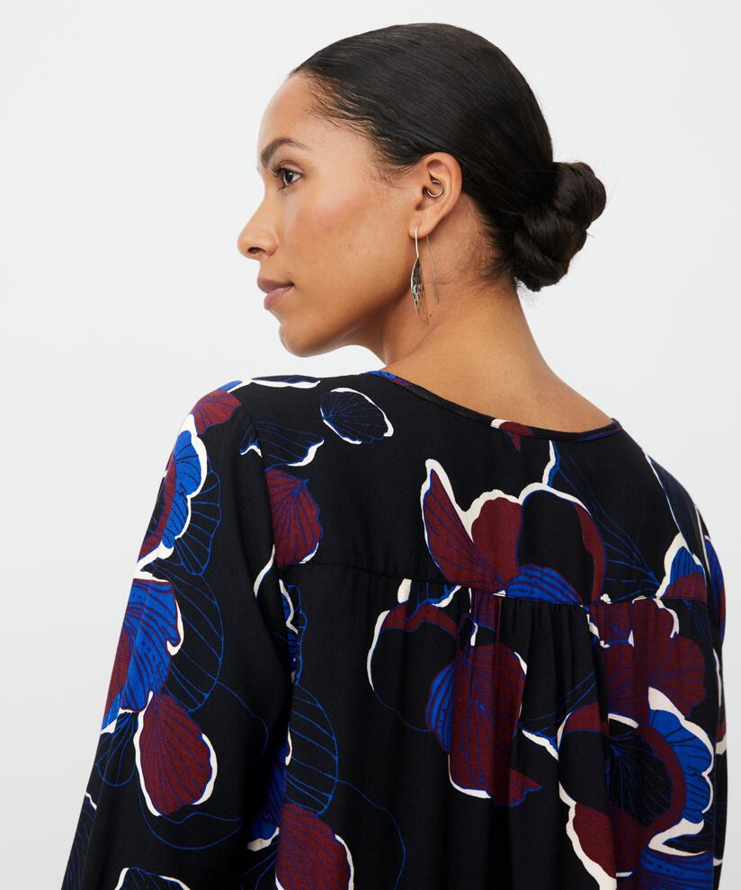 Top en viscose fleuri avec fente au niveau du cou, Tawny Port