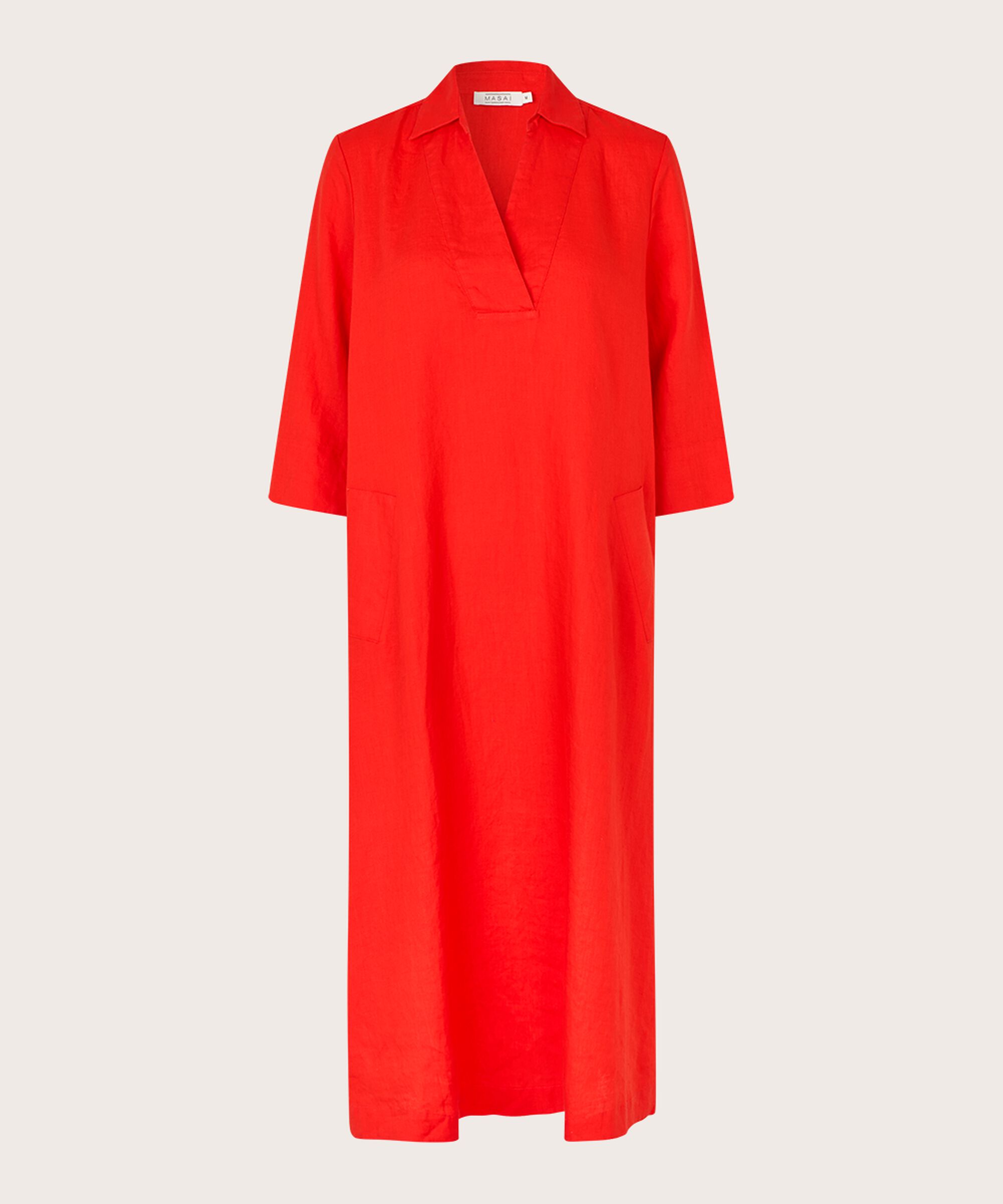 robe en lin avec col en V et poches, Poinciana