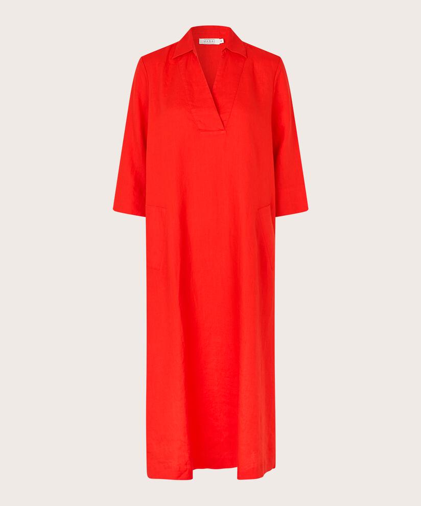 robe en lin avec col en V et poches, Poinciana