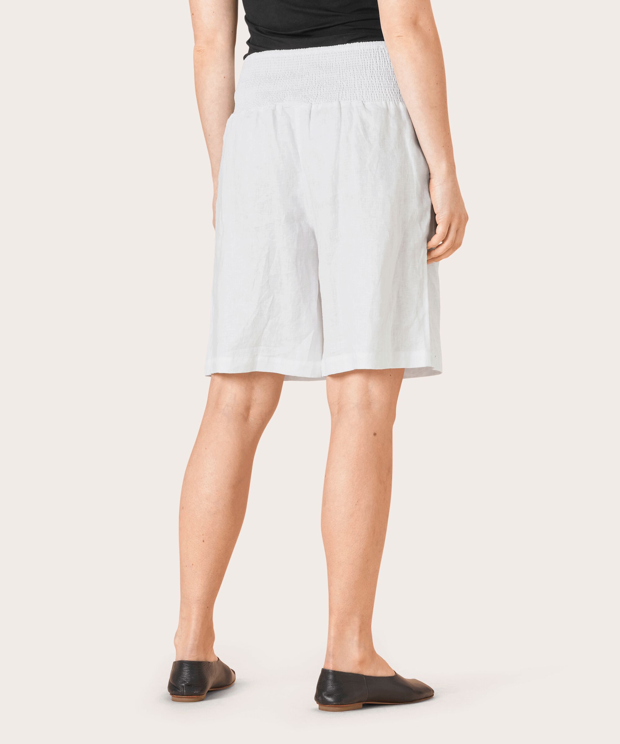 Short En Lin Avec Élastique Smocké Au Dos, White