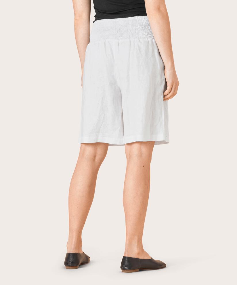 Short En Lin Avec Élastique Smocké Au Dos, White