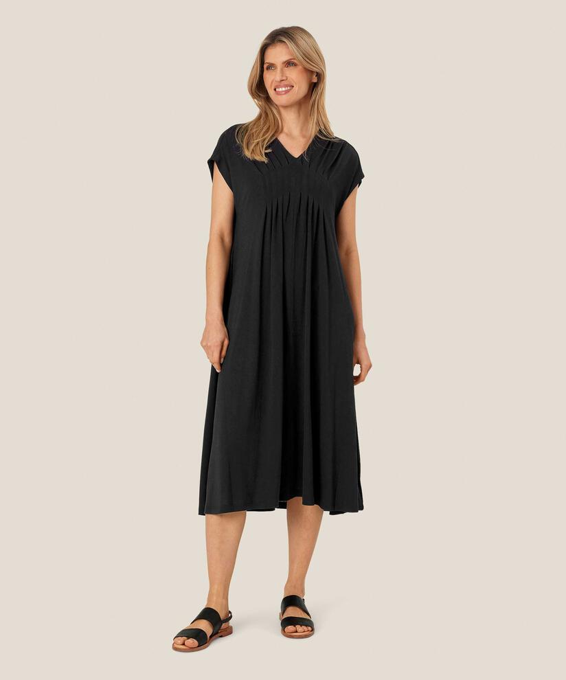 robe en jersey à manches courtes avec plis féminins, Black