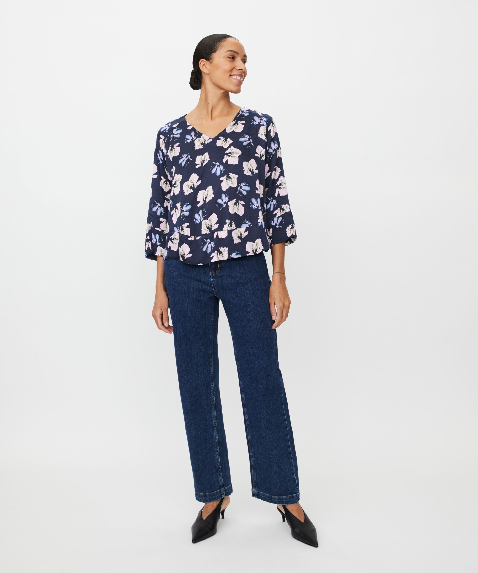 Blouse En Viscose À Col V, Navy Blazer