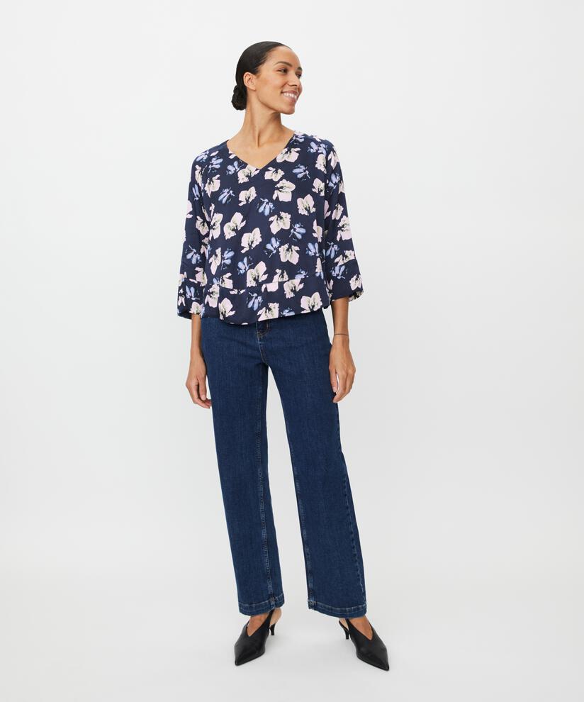Blouse En Viscose À Col V, Navy Blazer