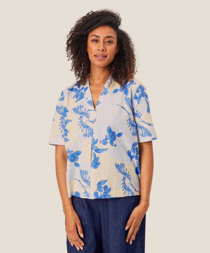 blouse en lin mélangé à manches courtes, Heather
