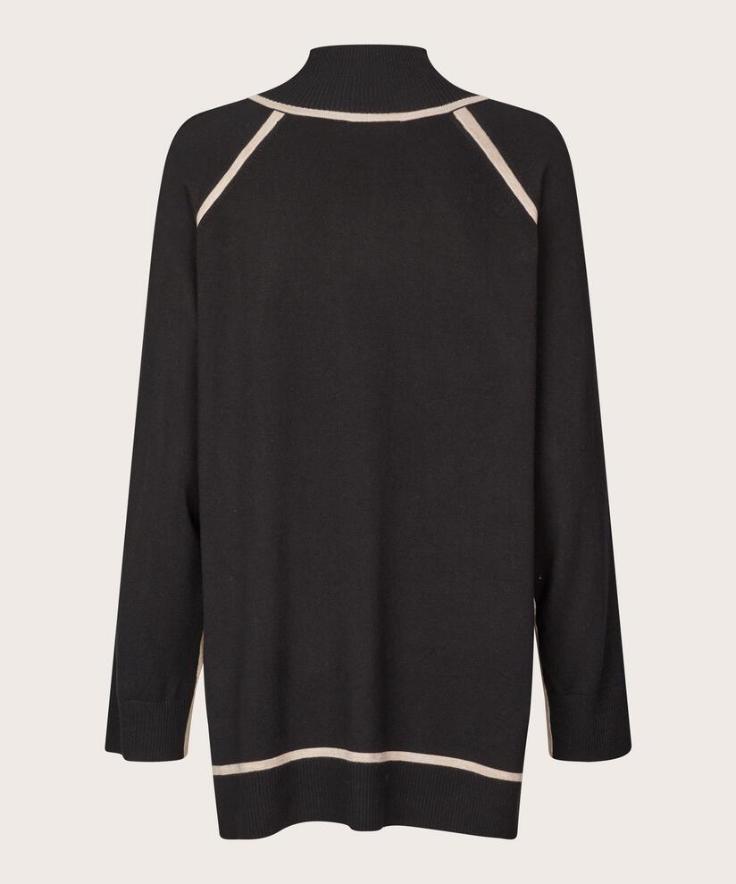 pull en maille à col montant avec détails contrastés, L beige mel