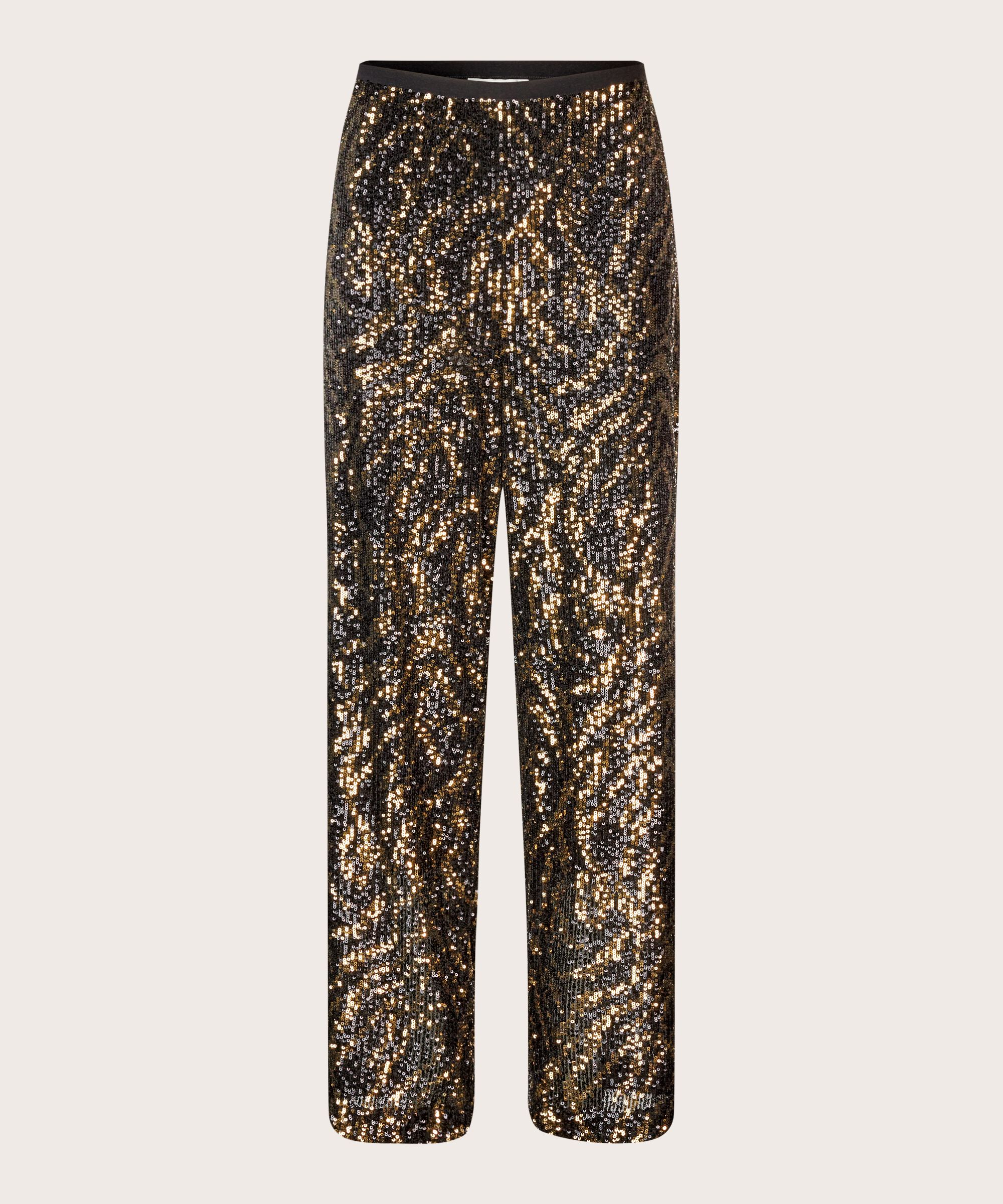 pantalon à paillettes avec élastique et zip caché, Black