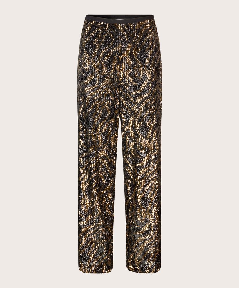 pantalon à paillettes avec élastique et zip caché, Black