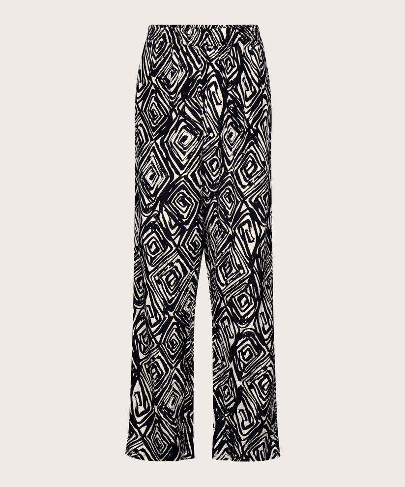 pantalon en viscose imprimé avec taille élastiquée, Black