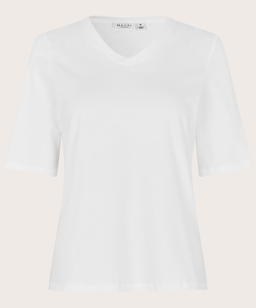 T-shirt à col en V et manches 1/2, White