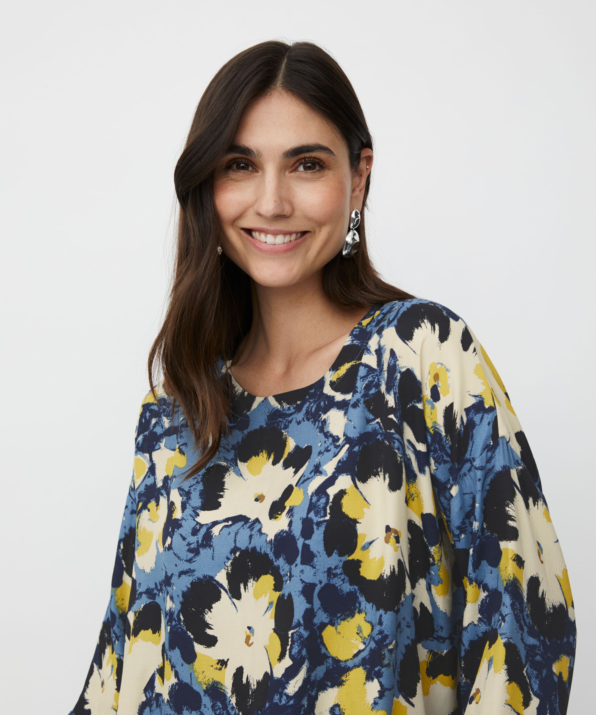 Blouse Imprimée À Manches 3/4 Et Col Rond, Proven Blue