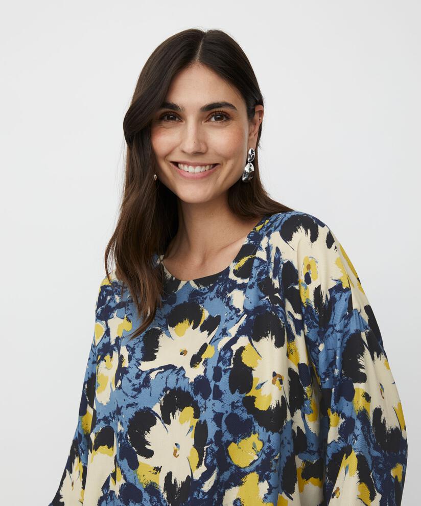 Blouse Imprimée À Manches 3/4 Et Col Rond, Proven Blue