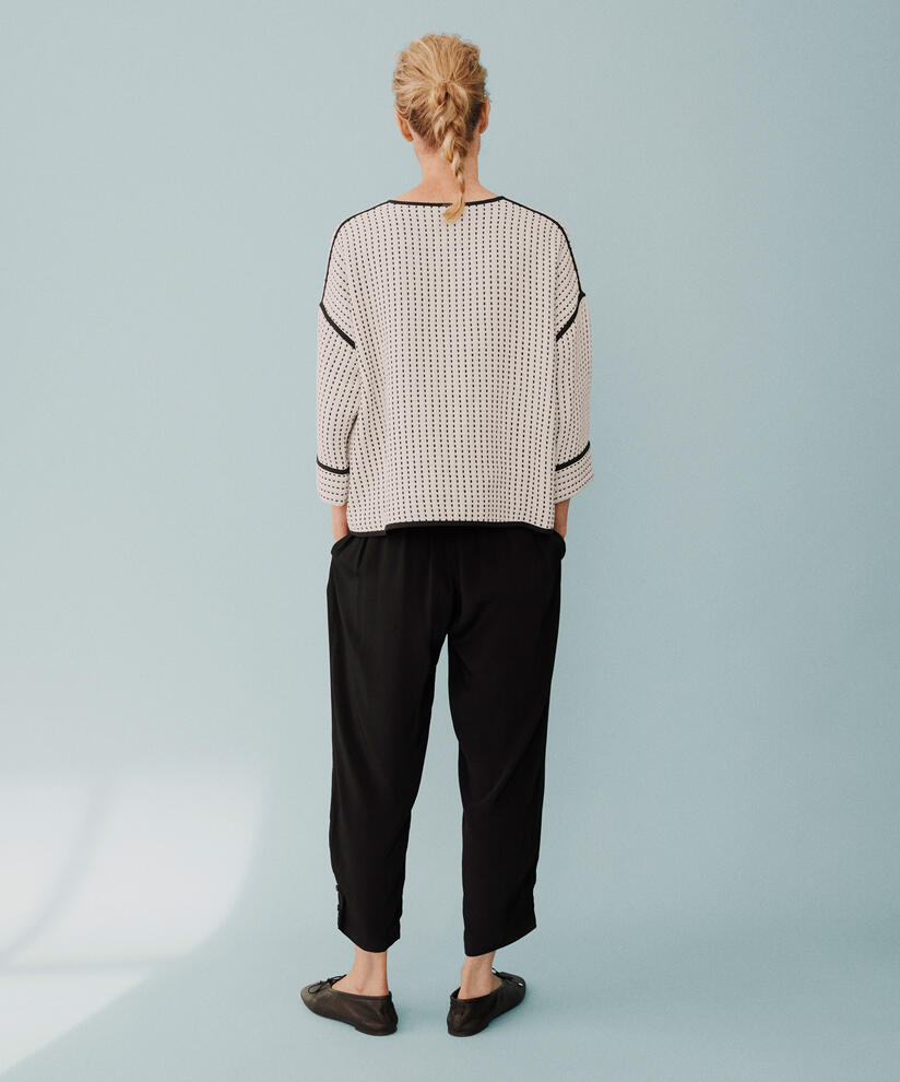 blouse en coton avec coutures contrastées, Black