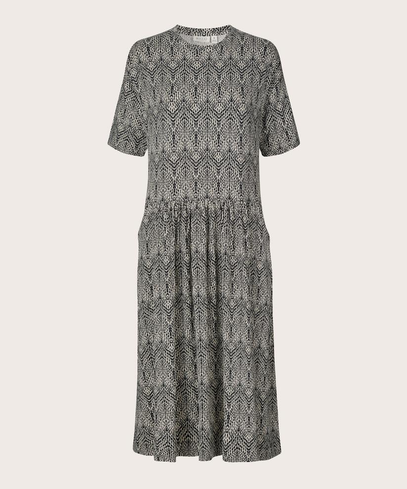robe en jersey imprimé avec col rond et poches fendues, Black